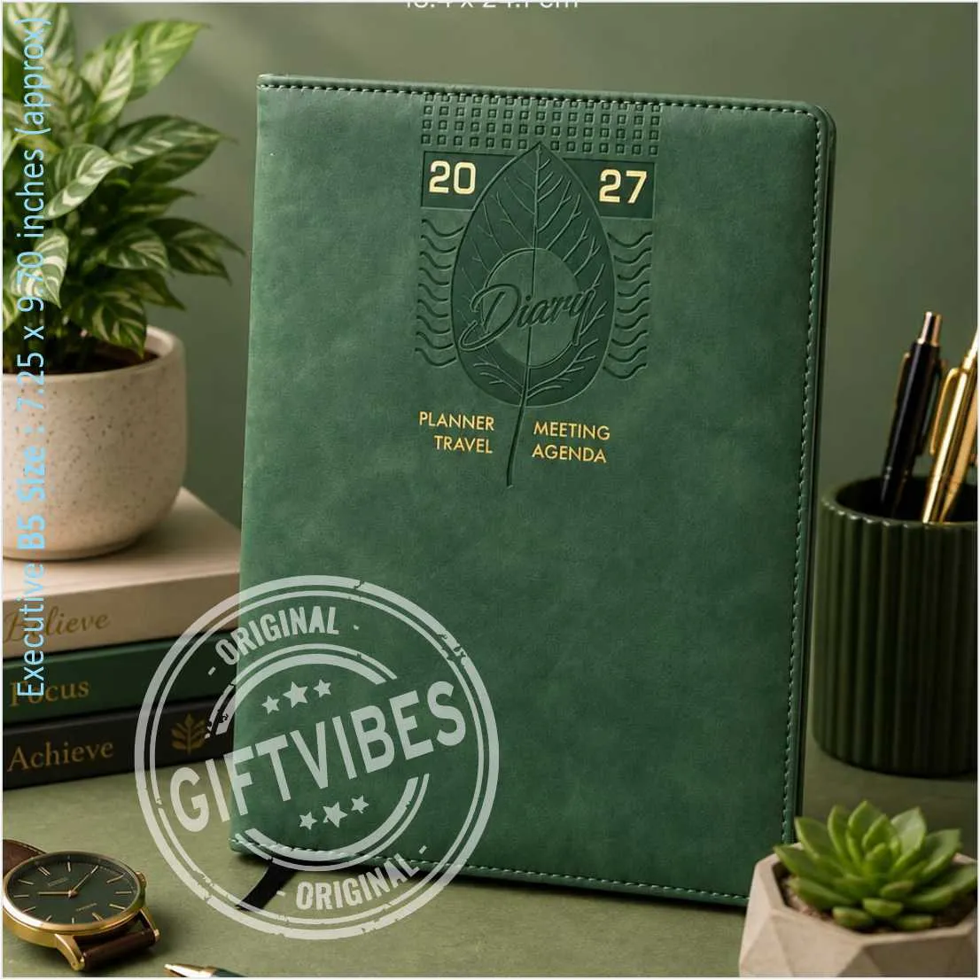 Go Green Leather Diary 2027 with Planner
