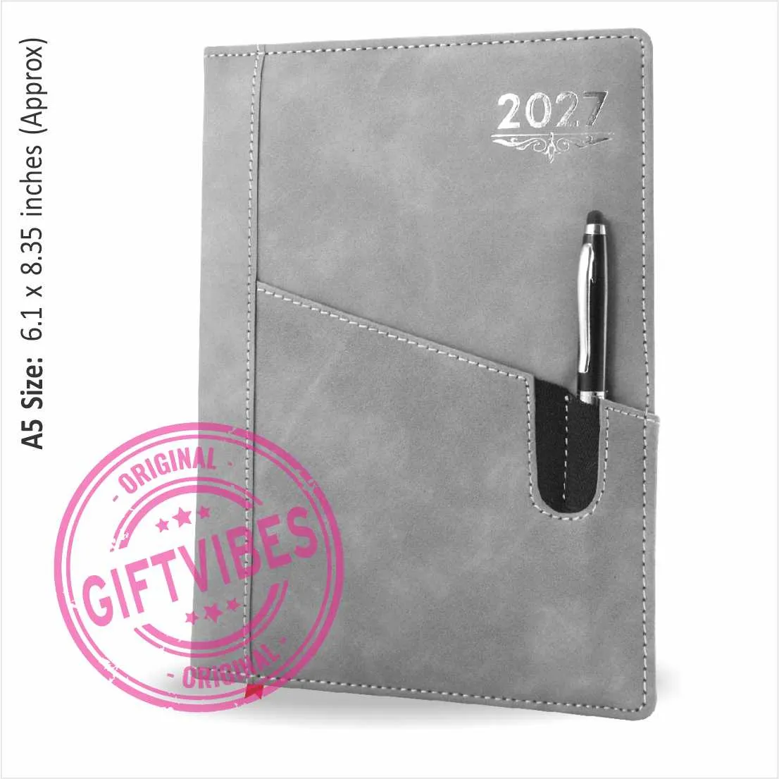 A5 Mobile Pocket Grey Leather Diary 2027