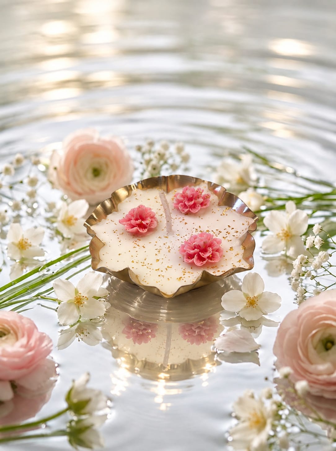 Gold Pink Flaky Urli Candle